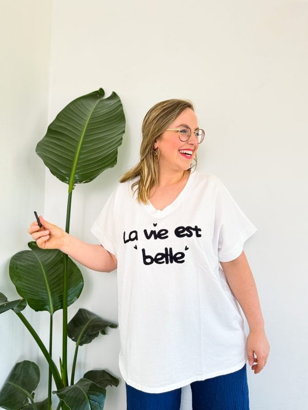 T-shirt 'La Vie Est Belle' - navy